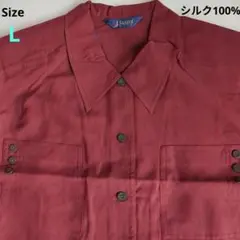 ボルドー色レディース長袖シャツ 　サイズ…L フロント胸ポケット付き　絹100%