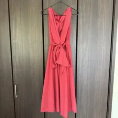 ピンク Aラインドレス ウエストリボン付き