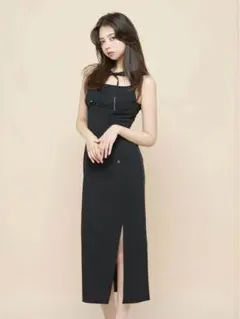 ANDMARY アンドマリー サイドギャザー フーディ ロングワンピース 黒