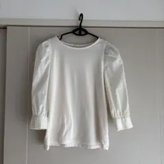 ホワイト パフスリーブ 七分袖シャツ