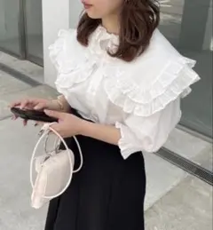 フリル襟付きシャツ ナイスクラップ フレンチガーリー バレエコア ビックカラー