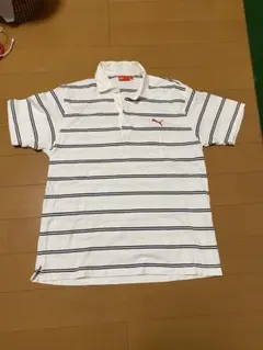 PUMA ポロシャツ Lサイズ ホワイト/ストライプ