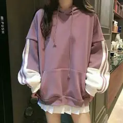 レディース パーカー プルオーバー ライン バイカラー オルチャン 韓国 韓流