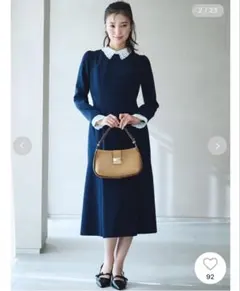 セルフォード【洗える】刺繍レース付きマーメイドワンピース　ネイビー　サイズ36