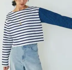 ストライプ柄クロップド丈長袖Tシャツのサムネイル