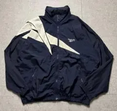 90s Reebok ナイロンジャケット ヴィンテージ 刺繍ロゴ 紺白