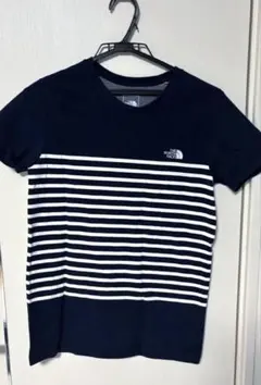 【試着のみ】ノースフェイス 刺繍ロゴ ボーダー Tシャツレディース L ネイビー