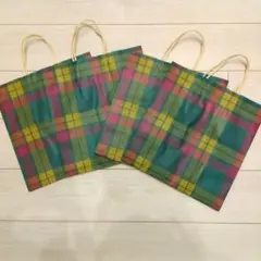 未使用品4枚セット 伊勢丹タータンチェック ショップ袋 底マチ幅広タイプのサムネイル