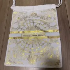 新品DIORゴールドプリントホワイトストリング巾着ポーチ　ノベルティ　ディオール