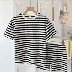 ボーダー　セットアップ　リラックス　フィット　カジュアル　夏