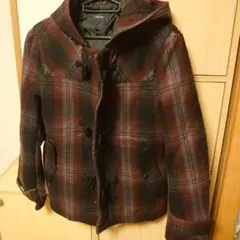 チェック柄フード付きダッフルコート