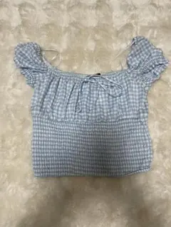 Bershkaギンガムチェック フリル袖 トップス