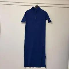 【MURUA】ハーフジップ ニットワンピース ブルー