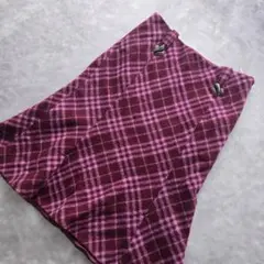 バーバリーブルーレーベル フレアスカート チェック ウール トグル ベルト 36