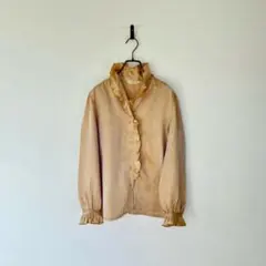 ビンテージ サテンブラウス フリルカラー ベージュ フォーマル セレモニー M