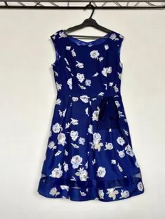ネイビー 花柄 Aライン ワンピース