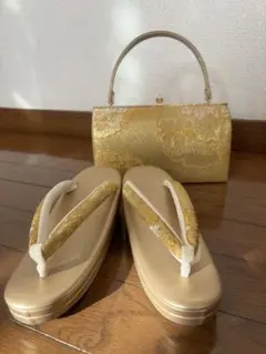 【美品】着物用 草履 ハンドバッグセット Mサイズ 金色 ゴールド
