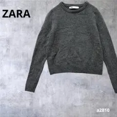 【ザラ】 長袖ニット　セーター クルーネック ウール100% グレー