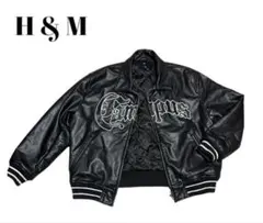 H&M フェイクレザー スタジャン campus 黒　L