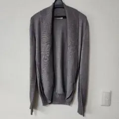 レディース　カーディガン　グレー　アウター　衿付き　無地