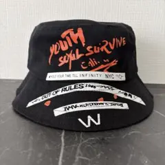 バケットハット ブラック ロゴプリント 総柄 フリーサイズ コットン 帽子