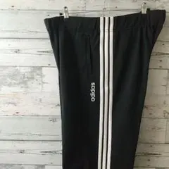 90s アディダス 刺繍ロゴ トラックパンツ 太め XL 黒×白 デサント製