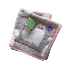 ケイトスペード タオルハンカチ 白ネコ ベージュ系 ねこ 刺繍　新品　ふわふわ