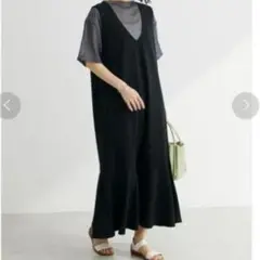 ショコラフィネローブ ジャンパースカート ブラック ロング丈 F 黒色 フレア