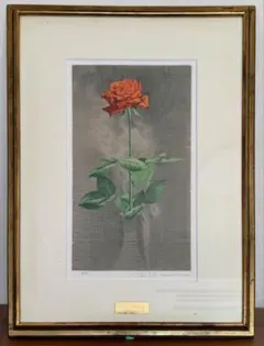 三栖右嗣「薔薇」リトグラフ 静物画 花画 額装 サイン入り 版画 #512-1 Noriさん専用 三栖右嗣 （みすゆうじ） 『花』 リトグラフ 直筆サイン