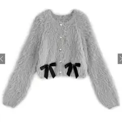 GRL シャギーニットリボンショート丈カーディガン [pm415]