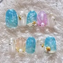 ネイルチップ No.107 夏 海 マグネット 貝殻 ぷっくり マーメイド