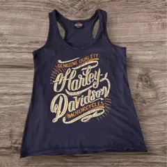 ハーレーダビッドソン ロゴプリント タンクトップ ネイビー ラインストーン付き