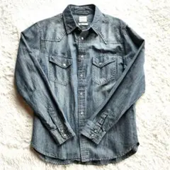 WASHED DENIM ダークブルー デニムシャツ M