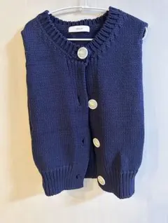 ネイビー ニットベスト 5ボタン ノースリーブ