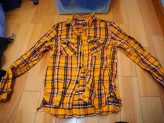 イエロー チェック フランネルシャツ 長袖