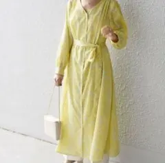 【美品✨】SHIPS フラワープリントVネックワンピース 長袖 ロング丈