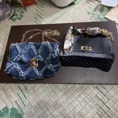デニムとチェック柄のバッグ2点セット