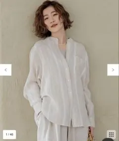【洗える】LIBECO バンドカラー シャツのサムネイル