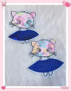612.BIGキラキラスパンコール猫ワッペン2枚セット