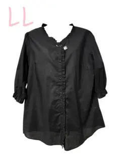 新品 フリル付きシャツ LL 黒 レディース *0467