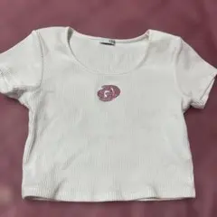 GYDA リブ 半袖 Tシャツ ホワイト ピンクロゴのサムネイル