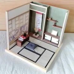 ドールハウス　背景ボード1/12サイズ　猫と暮らす和室