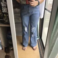 ジーンズ　レディース　ハイウエスト　ストレート　ストレッチ