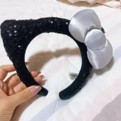 USJ ユニバ ハローキティ カチューシャ スパンコール　キティ　黒　リボン