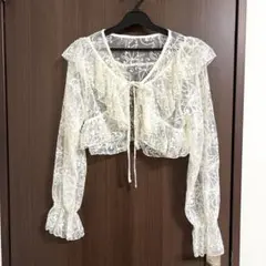 アイボリー フリルレースカーディガン