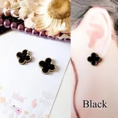 『人気☆』四葉 クローバー ピアス イヤリング ブラック