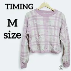 TIMING【M】 ニット ピンク クロップド丈 チェック柄 Y2K カジュアル