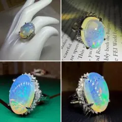 pt900 幻想的な遊色 ウォーターオパール8.4ct リング 鑑別書付き 