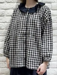 サマンサモスモス　配色襟フリルブラウス　ブラック