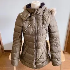 ZARA trf ファー付き ダウン風 中綿コート カーキ ミドル丈